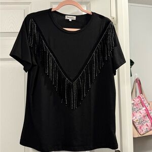 Black Fringe Embellished Women's Blouse